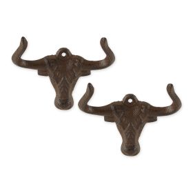 Cast Iron Steer Wall Hooks - Set of 2