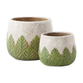 Cement Flower Pot Set - Green Leaves