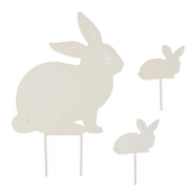 Rabbit Family White Metal Garden Stake Set