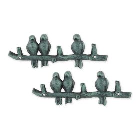 Birds on a Branch Cast Iron Wall Hooks - Set of 2