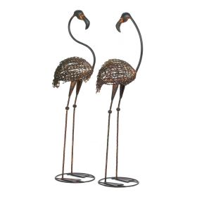 Metal Flamingo Yard Art Pair