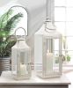 Distressed White Metal Candle Lantern - 12 inches