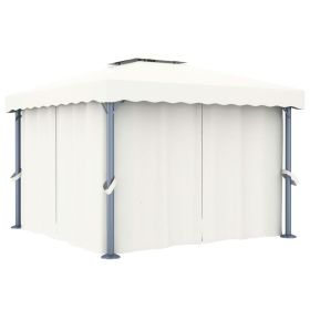 Gazebo with Curtain 9.8'x9.8' Cream White Aluminum