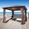 Gazebo with Curtain Brown Aluminum 118.1"x118.1"