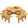 8-Person Outdoor Circular Wooden Picnic Table with 3 Built-in Benches for Patio Backyard Garden, Natural