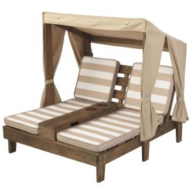 Wooden Outdoor Double Chaise Lounge, Cup Holders, Espresso