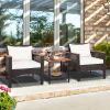 3 Pieces Patio Rattan Furniture Set with Acacia Wood Tabletop