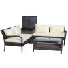 4 Piece Patio Sectional Wicker Rattan Outdoor Furniture Sofa Set with Storage Box Brown