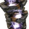 Outdoor Fountain 40inches Poly-resin Rock Water Fountain with LED Lights