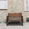 Rustic 2-Person Wooden Wagon Wheel Bench with Slatted Seat and Backrest, Brown