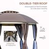 144x144 Inch Round Outdoor Gazebo, Patio Dome Gazebo Canopy Shelter with Double Roof, Netting Sidewalls and Curtains, Zippered Doors AS