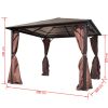 Gazebo with Curtain Brown Aluminum 118.1"x118.1"