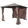 Gazebo with Curtain Brown Aluminum 118.1"x118.1"