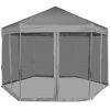 Hexagonal Pop-Up Marquee with 6 Sidewalls Gray 11.8'x10.2'