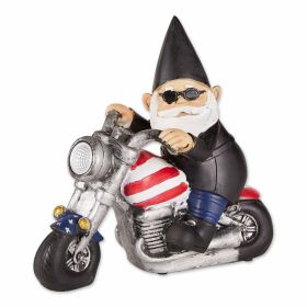 Biker Gnome Solar Garden Statue